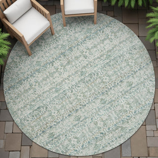 Piper Looms Chantille Stripes ACN2152 Teal Machine Washable Area Rug Round Outdoor Lifestyle Image Feature
