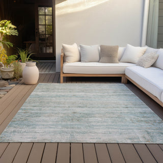 Piper Looms Chantille Stripes ACN2154 Aqua Machine Washable Area Rug Outdoor Lifestyle Image Feature