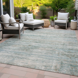 Piper Looms Chantille Stripes ACN2154 Aqua Machine Washable Area Rug Outdoor Lifestyle Image Feature