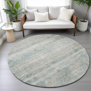 Piper Looms Chantille Stripes ACN2154 Aqua Machine Washable Area Rug Round Lifestyle Image Feature