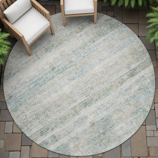 Piper Looms Chantille Stripes ACN2154 Aqua Machine Washable Area Rug Round Outdoor Lifestyle Image Feature