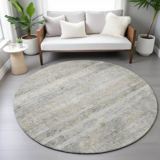 Piper Looms Chantille Stripes ACN2154 Granite Machine Washable Area Rug Round Lifestyle Image Feature
