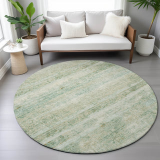 Piper Looms Chantille Stripes ACN2154 Green Machine Washable Area Rug Round Lifestyle Image Feature