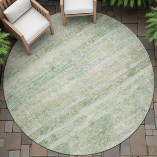 Piper Looms Chantille Stripes ACN2154 Green Machine Washable Area Rug Round Outdoor Lifestyle Image Feature