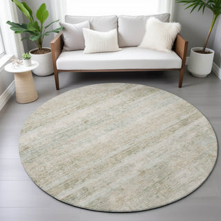 Piper Looms Chantille Stripes ACN2154 Putty Machine Washable Area Rug Round Lifestyle Image Feature