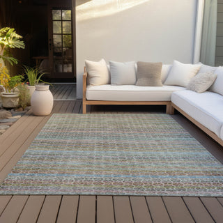 Piper Looms Chantille Stripes ACN2155 Aqua Machine Washable Area Rug Outdoor Lifestyle Image Feature