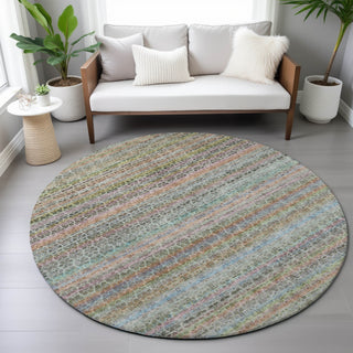 Piper Looms Chantille Stripes ACN2155 Aqua Machine Washable Area Rug Round Lifestyle Image Feature