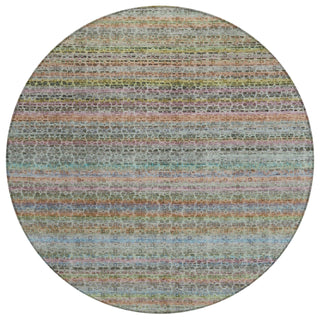 Piper Looms Chantille Stripes ACN2155 Aqua Machine Washable Area Rug Round Main Image