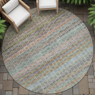 Piper Looms Chantille Stripes ACN2155 Aqua Machine Washable Area Rug Round Outdoor Lifestyle Image Feature