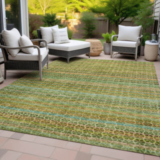 Piper Looms Chantille Stripes ACN2155 Green Machine Washable Area Rug Outdoor Lifestyle Image Feature