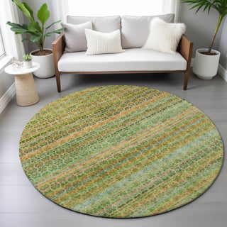 Piper Looms Chantille Stripes ACN2155 Green Machine Washable Area Rug Round Lifestyle Image Feature