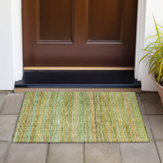 Piper Looms Chantille Stripes ACN2155 Green Machine Washable Area Rug Scatter Outdoor Lifestyle Image Feature