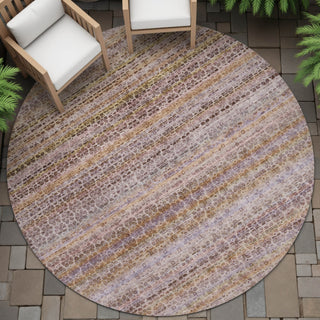 Piper Looms Chantille Stripes ACN2155 Khaki Machine Washable Area Rug Round Outdoor Lifestyle Image Feature