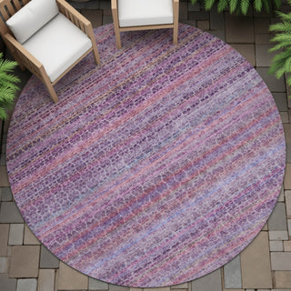 Piper Looms Chantille Stripes ACN2155 Purple Machine Washable Area Rug Round Outdoor Lifestyle Image Feature