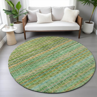 Piper Looms Chantille Stripes ACN2155 Teal Machine Washable Area Rug Round Lifestyle Image Feature