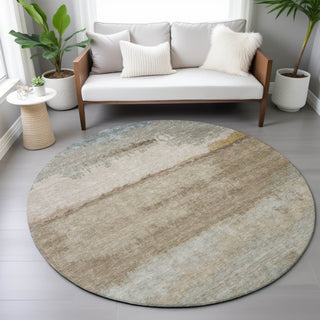 Piper Looms Chantille Modern ACN2156 Beige Machine Washable Area Rug Round Lifestyle Image Feature