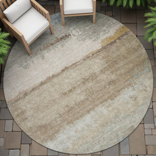 Piper Looms Chantille Modern ACN2156 Beige Machine Washable Area Rug Round Outdoor Lifestyle Image Feature