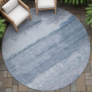 Piper Looms Chantille Modern ACN2156 Blue Machine Washable Area Rug Round Outdoor Lifestyle Image Feature