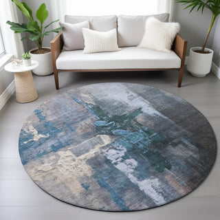 Piper Looms Chantille Abstract ACN2157 Blue Machine Washable Area Rug Round Lifestyle Image Feature