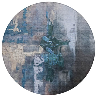 Piper Looms Chantille Abstract ACN2157 Blue Machine Washable Area Rug Round Main Image