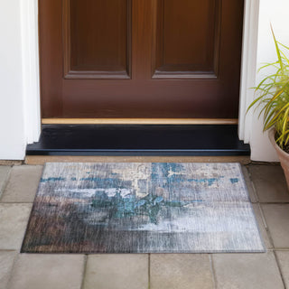 Piper Looms Chantille Abstract ACN2157 Blue Machine Washable Area Rug Scatter Outdoor Lifestyle Image Feature