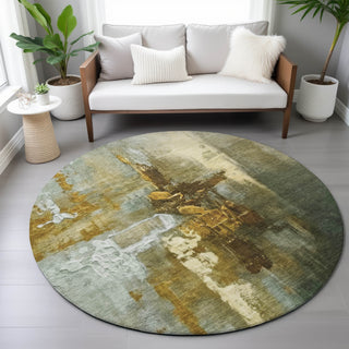 Piper Looms Chantille Abstract ACN2157 Brown Machine Washable Area Rug Round Lifestyle Image Feature
