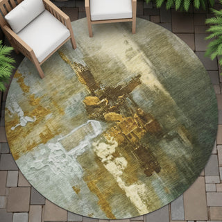 Piper Looms Chantille Abstract ACN2157 Brown Machine Washable Area Rug Round Outdoor Lifestyle Image Feature