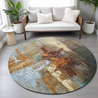 Piper Looms Chantille Abstract ACN2157 Paprika Machine Washable Area Rug Round Lifestyle Image Feature