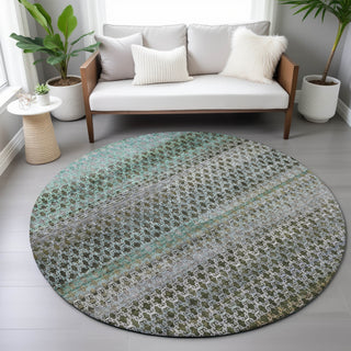 Piper Looms Chantille Abstract ACN2158 Green Machine Washable Area Rug Round Lifestyle Image Feature