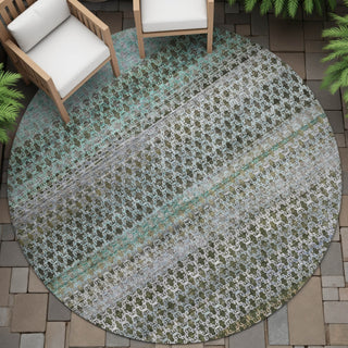 Piper Looms Chantille Abstract ACN2158 Green Machine Washable Area Rug Round Outdoor Lifestyle Image Feature