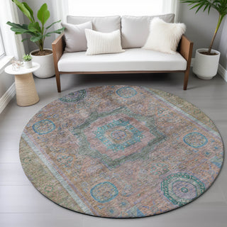 Piper Looms Chantille Global ACN2159 Copper Machine Washable Area Rug Round Lifestyle Image Feature