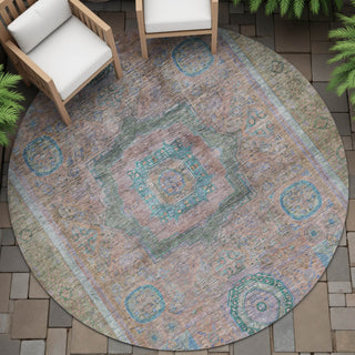 Piper Looms Chantille Global ACN2159 Copper Machine Washable Area Rug Round Outdoor Lifestyle Image Feature