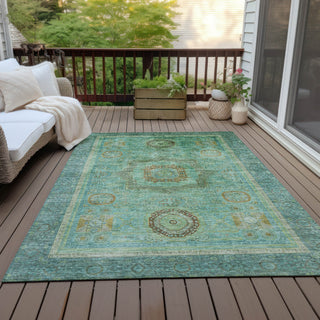 Piper Looms Chantille Global ACN2159 Green Machine Washable Area Rug Outdoor Lifestyle Image Feature