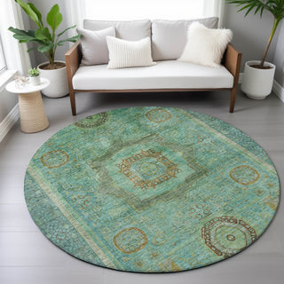 Piper Looms Chantille Global ACN2159 Green Machine Washable Area Rug Round Lifestyle Image Feature