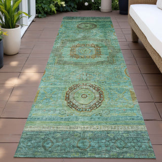 Piper Looms Chantille Global ACN2159 Green Machine Washable Area Rug Runner Outdoor Lifestyle Image Feature