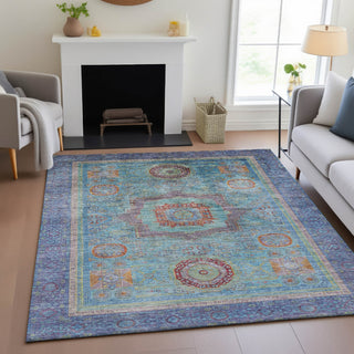 Piper Looms Chantille Global ACN2159 Teal Machine Washable Area Rug Lifestyle Image Feature