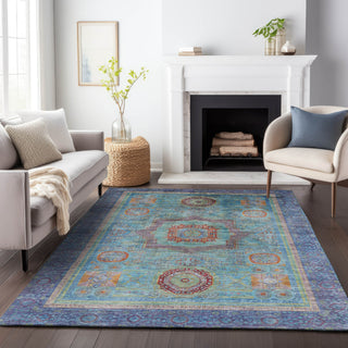 Piper Looms Chantille Global ACN2159 Teal Machine Washable Area Rug Lifestyle Image Feature