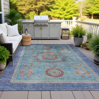Piper Looms Chantille Global ACN2159 Teal Machine Washable Area Rug Outdoor Lifestyle Image Feature