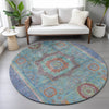 Piper Looms Chantille Global ACN2159 Teal Machine Washable Area Rug Round Lifestyle Image Feature