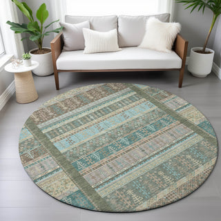 Piper Looms Chantille Stripes ACN2160 Aloe Machine Washable Area Rug Round Lifestyle Image Feature