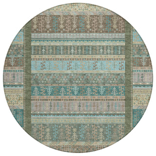 Piper Looms Chantille Stripes ACN2160 Aloe Machine Washable Area Rug Round Main Image