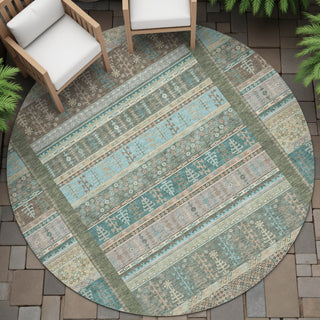 Piper Looms Chantille Stripes ACN2160 Aloe Machine Washable Area Rug Round Outdoor Lifestyle Image Feature