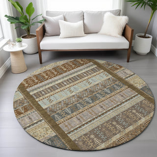 Piper Looms Chantille Stripes ACN2160 Brown Machine Washable Area Rug Round Lifestyle Image Feature