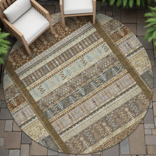 Piper Looms Chantille Stripes ACN2160 Brown Machine Washable Area Rug Round Outdoor Lifestyle Image Feature