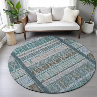 Piper Looms Chantille Stripes ACN2160 Emerald Machine Washable Area Rug Round Lifestyle Image Feature