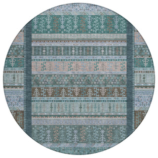 Piper Looms Chantille Stripes ACN2160 Emerald Machine Washable Area Rug Round Main Image