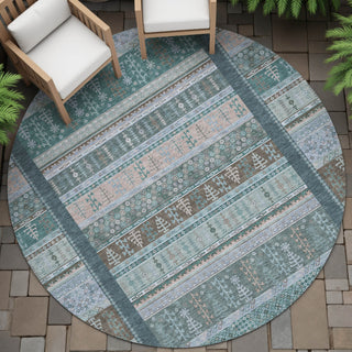 Piper Looms Chantille Stripes ACN2160 Emerald Machine Washable Area Rug Round Outdoor Lifestyle Image Feature