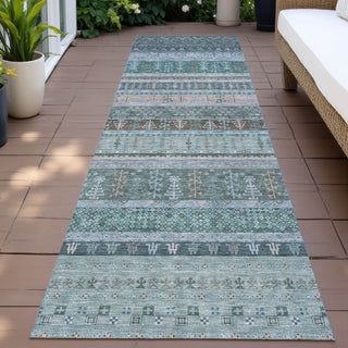 Piper Looms Chantille Stripes ACN2160 Emerald Machine Washable Area Rug Runner Outdoor Lifestyle Image Feature