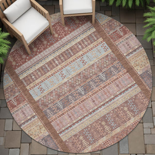 Piper Looms Chantille Stripes ACN2160 Paprika Machine Washable Area Rug Round Outdoor Lifestyle Image Feature