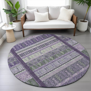Piper Looms Chantille Stripes ACN2160 Purple Machine Washable Area Rug Round Lifestyle Image Feature